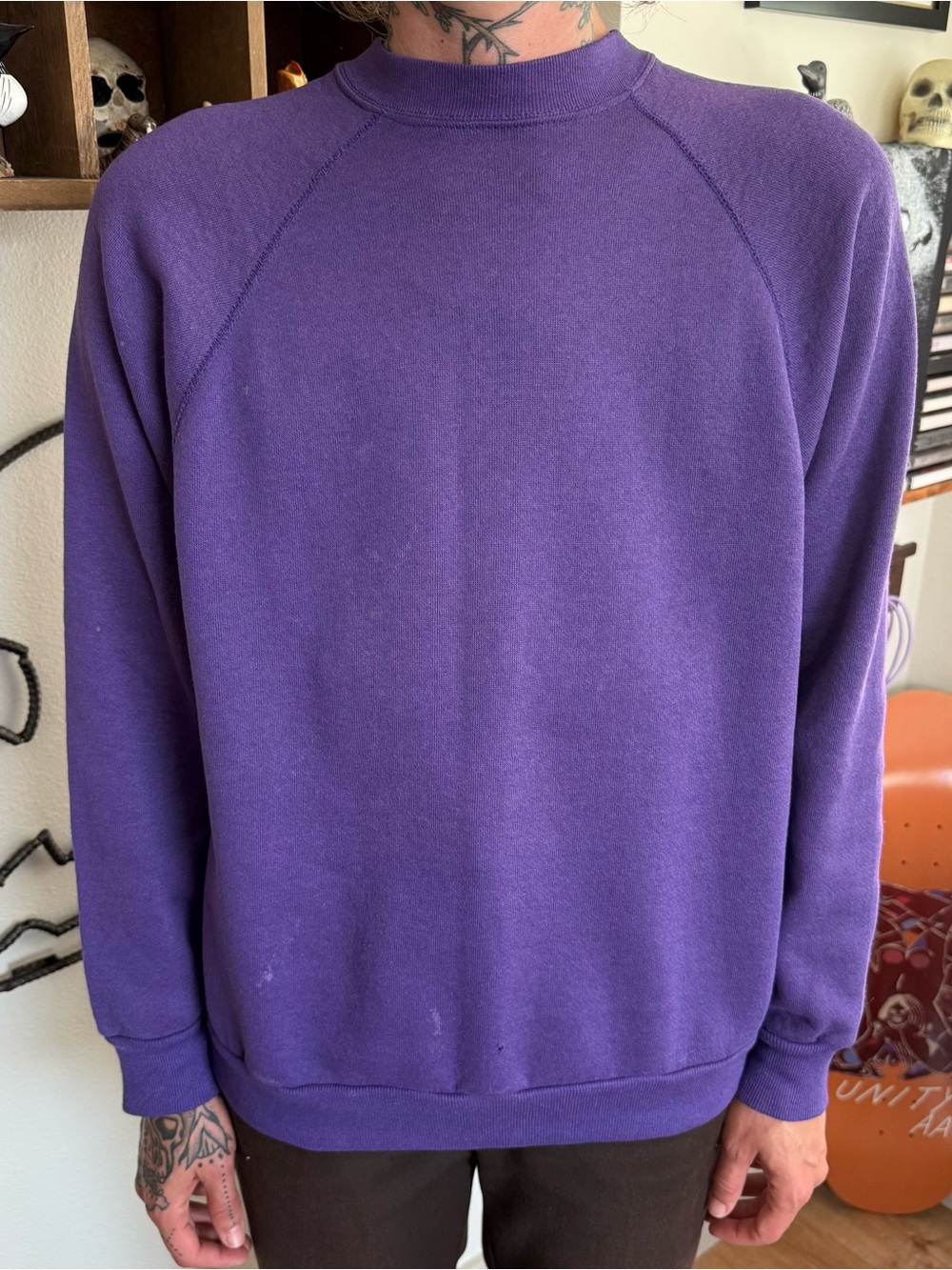 Vintage 80s 90s Purple Faded Crewneck Sweatshirt ~ Size Medium